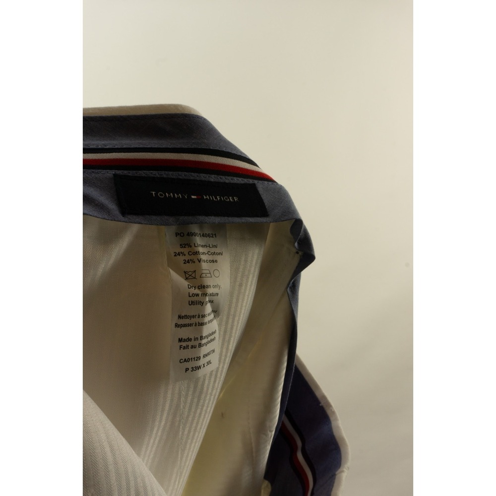 $125 Tommy Hilfiger Modern-Fit Linen Dress Pants Men's 33 x 30 Solid White Flat - Picture 10 of 11